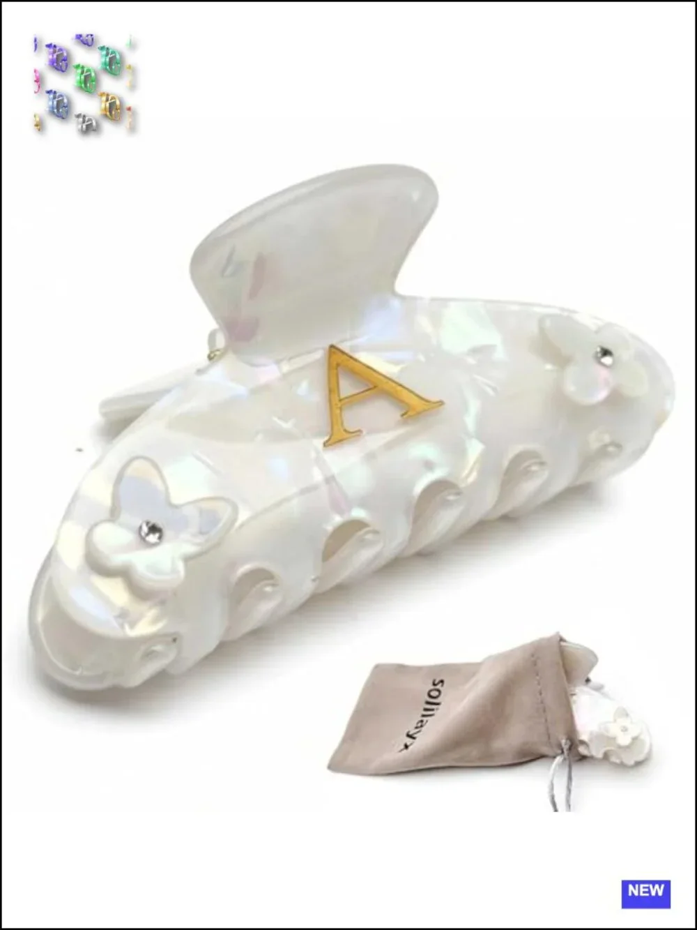 Butterfly Letter A Hair Claw Clip for Medium Hair, Strong Acetate Barrettes